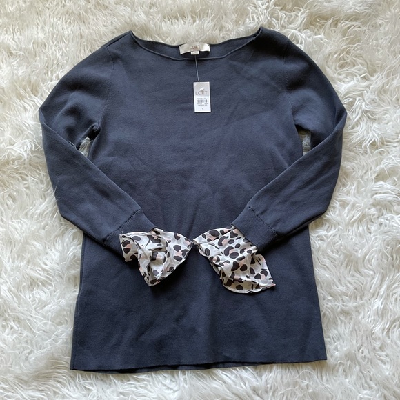 🆕Loft‎ Boatneck Ruffle Sleeve Light Sweater - Picture 2 of 6